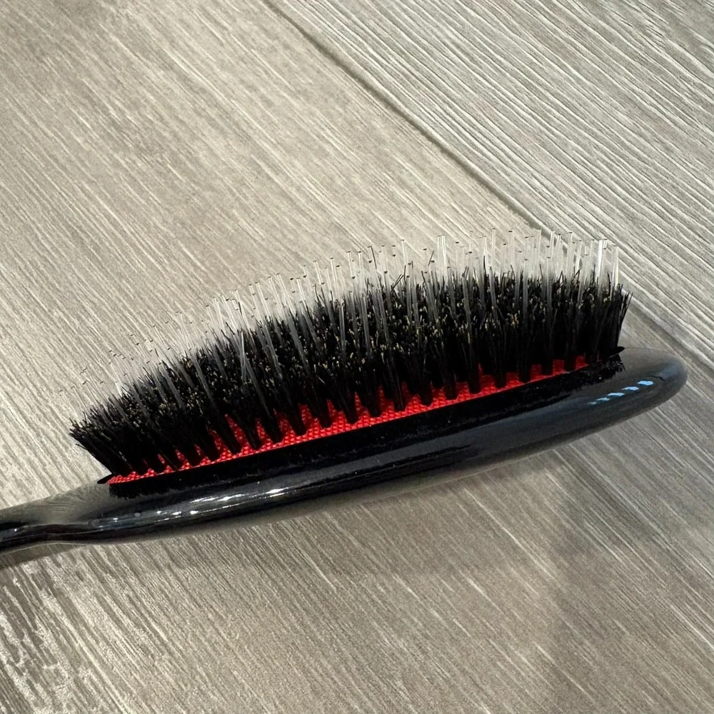 NWT Black Oval Boar Soft Bristles Hair Brush Nylon‎ Pins Styling Profession